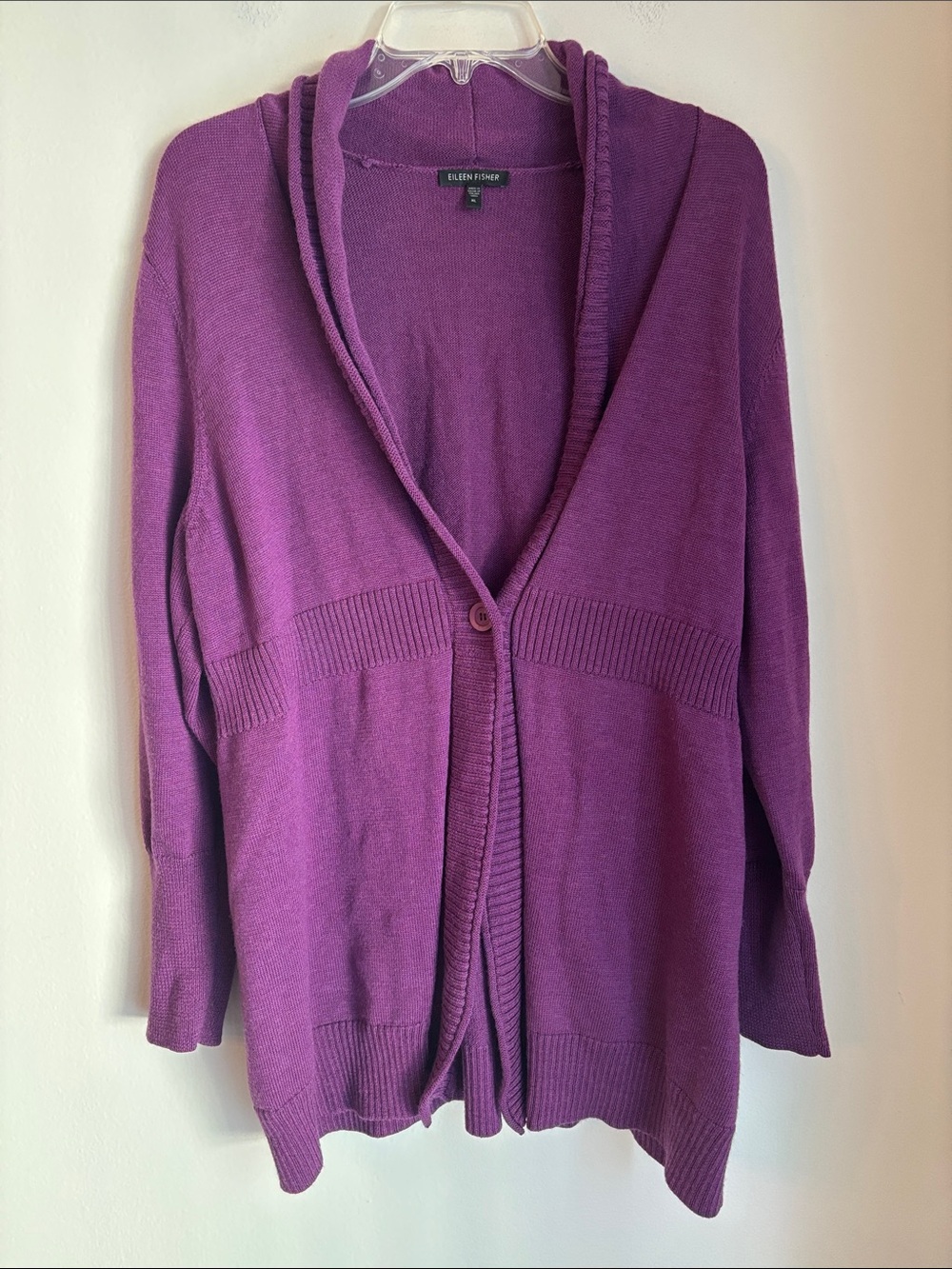 Eileen Fisher Deep Purple 100% Italian Merino Wool Open-Front Cardigan Womens XL